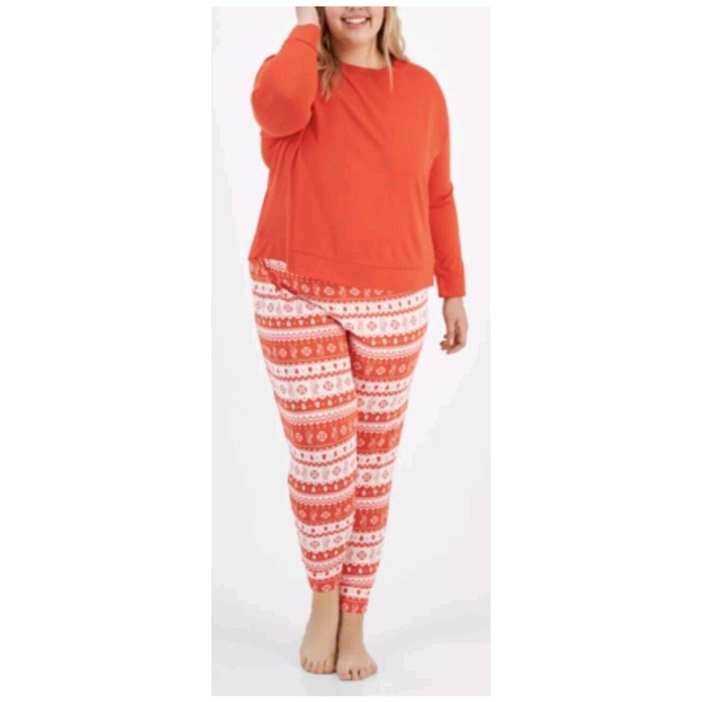 Jenni Intimates Women's Papaya Punch Fair Isle Holiday Jogger 2XL Pajama Set NWT